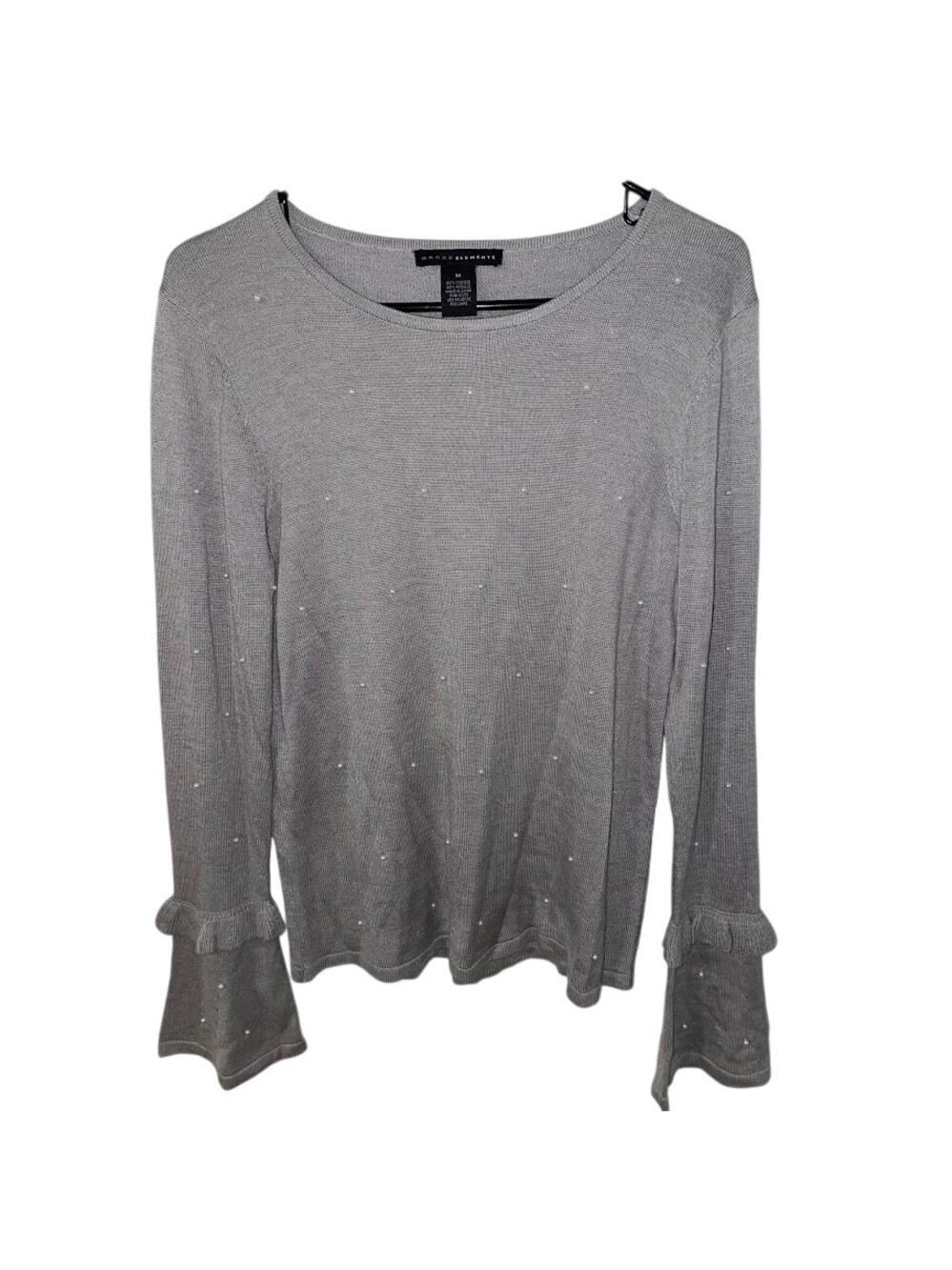 Grace Elements Beaded Sweater Flounce Sleeve Pullover Romantic‎ Victorian M Top